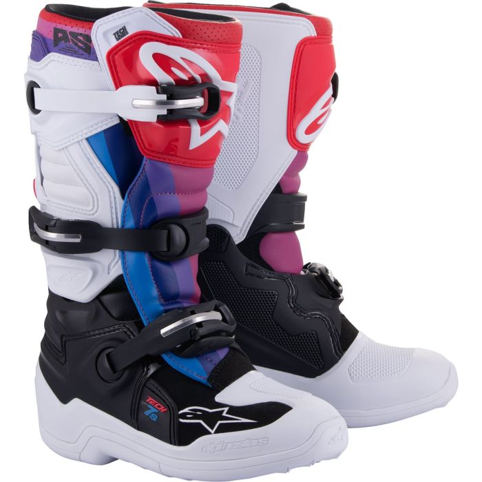Alpinestars Youth Tech 7s Boots White Red Pink Blue Black