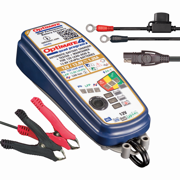 Optimate 4 Quad Program Battery Charger 12V Quad Motorcycle (UK Plug UKCA)