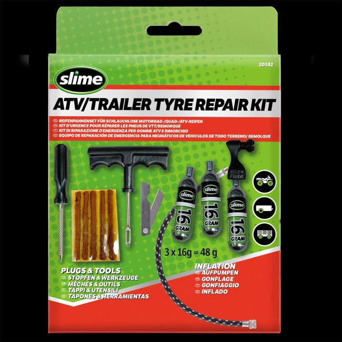 Slime Tyre Plug Kit CO2 Cartridges T-Handle For Tubeless Tyres ATV UTV 20382-SLI
