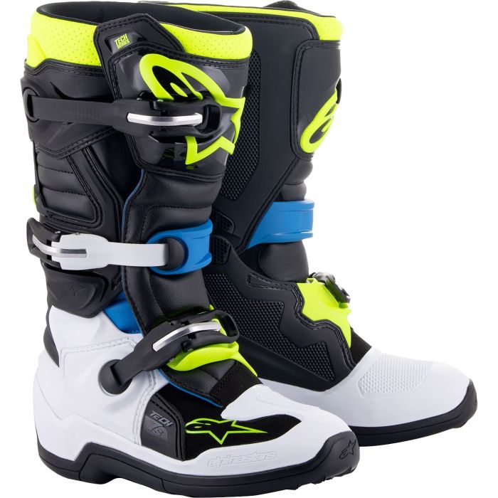 Alpinestars Youth Tech 7s Boots Black White Yellow Blue