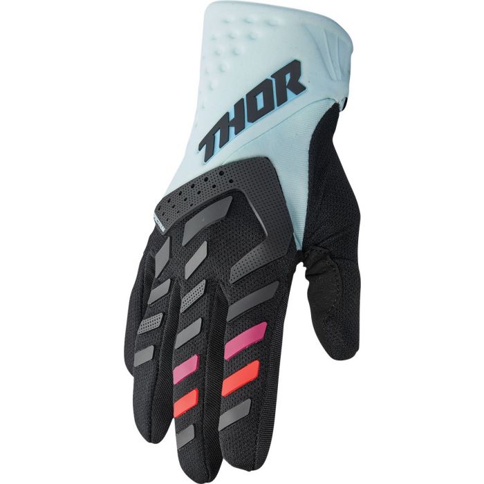 THOR Women's Spectrum MX Motorcross Gloves Black/Mint/Light Blue 2023 Model