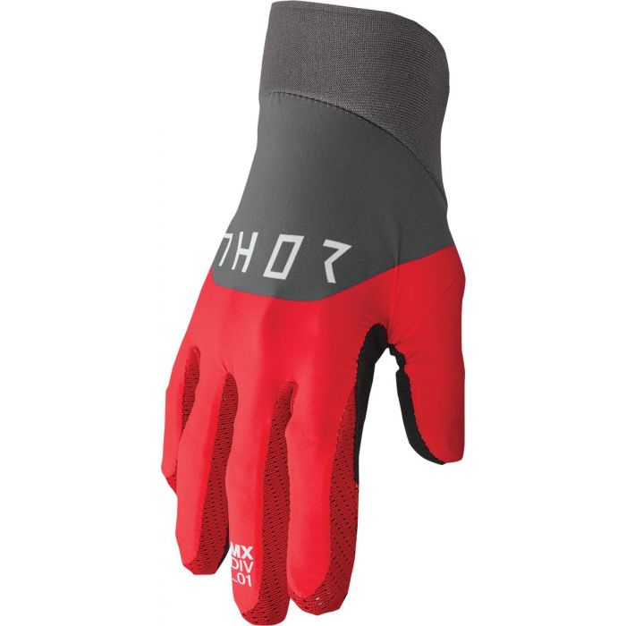 THOR Agile Rival MX Motorcross Gloves Charcoal Gray/Red/Black 2023 Model