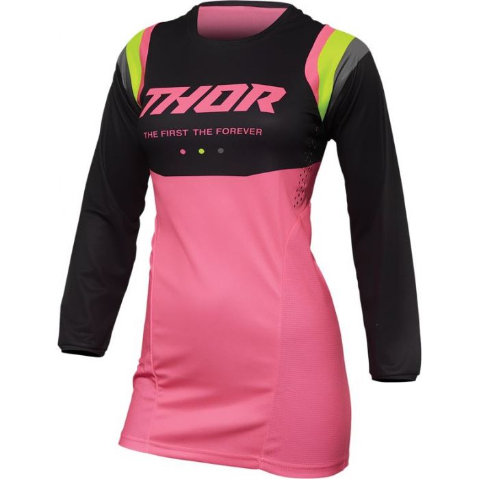 THOR Women's Pulse REV MX Motorcross Jersey Charcoal/Pink 2023 Model