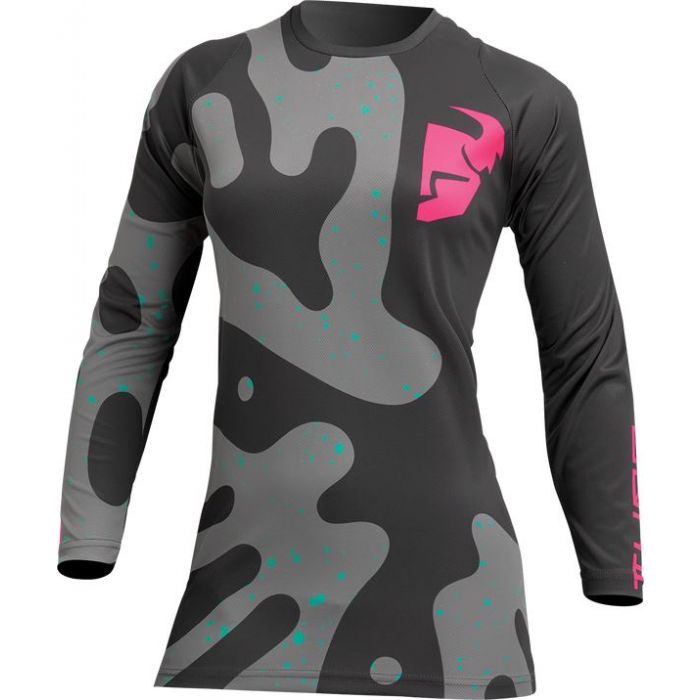 THOR Women's Sector Disguise MX Motorcross Jersey Gray/Pink 2023 Model