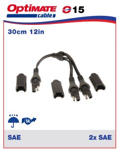 Optimate Charger SAE Y Splitter Lead 2 Way Out O15 12V